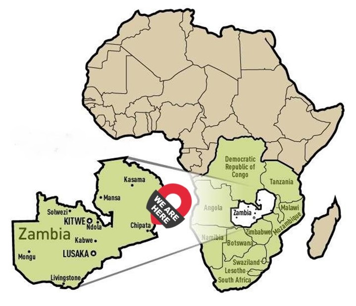 Map showing the area of Eastern Zambia where ZOE works.